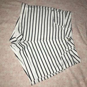 White shorts with blue stripes